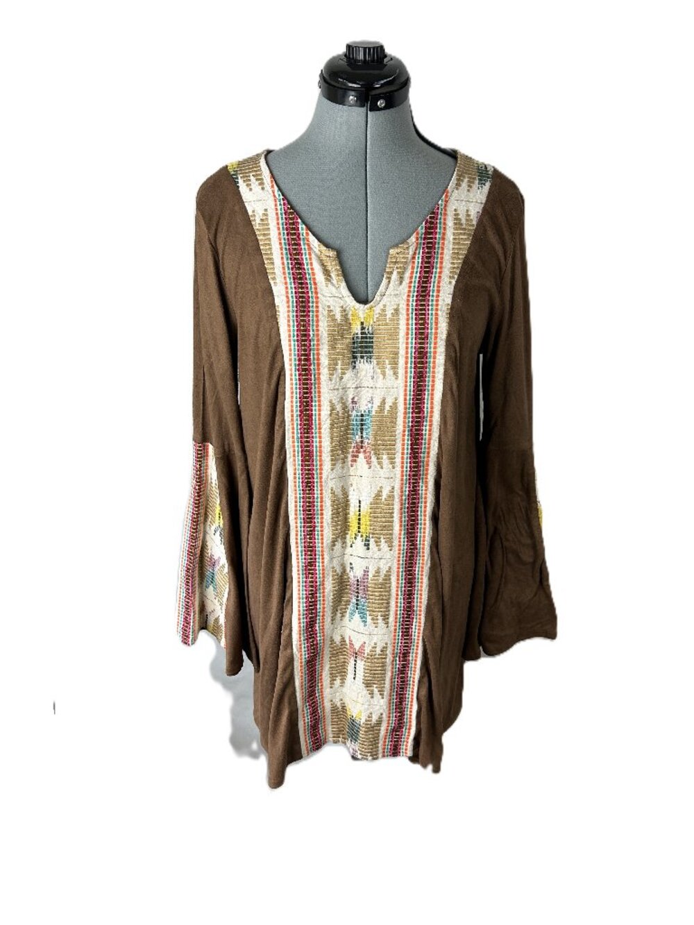 Judith March Aztec Embroidered Tunic Top M